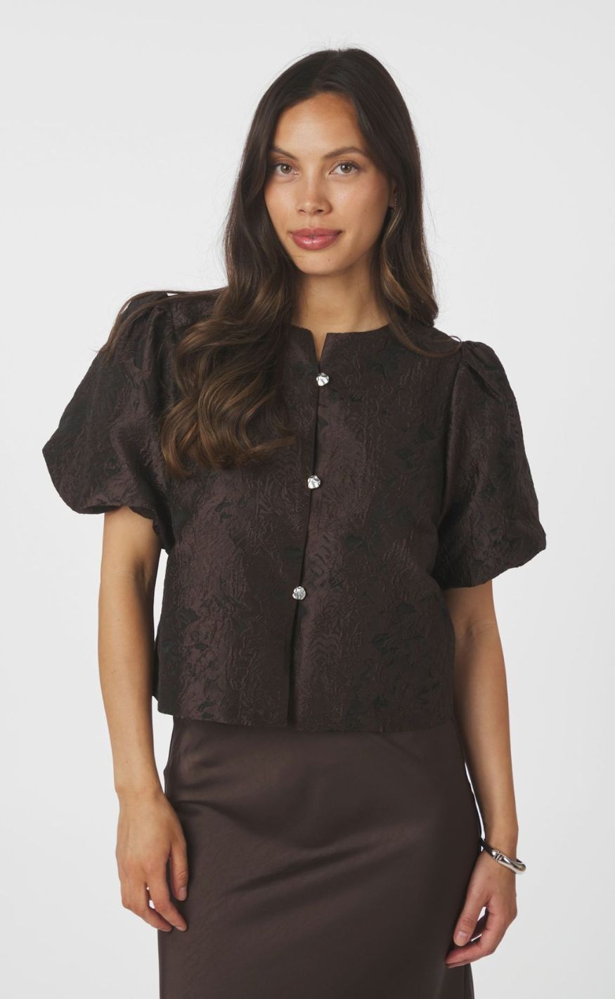 Neo Noir Bluse - Aisa Brocade - Dark Brown