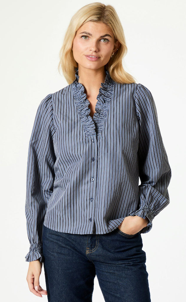 Neo Noir Bluse - Brielle Twill Stripe - Dusty Blue