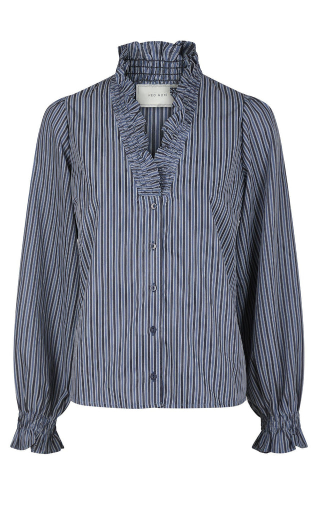 Neo Noir Bluse - Brielle Twill Stripe - Dusty Blue