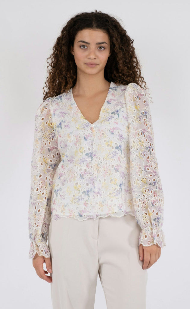 Neo Noir Bluse - Candice Embroidery - Creme