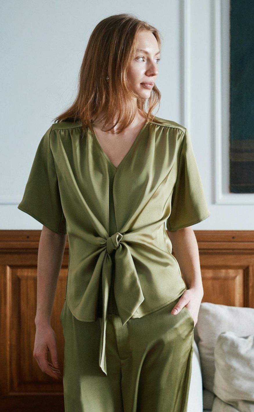 Neo Noir Bluse - Casadia Heavy Sateen - Sage Green