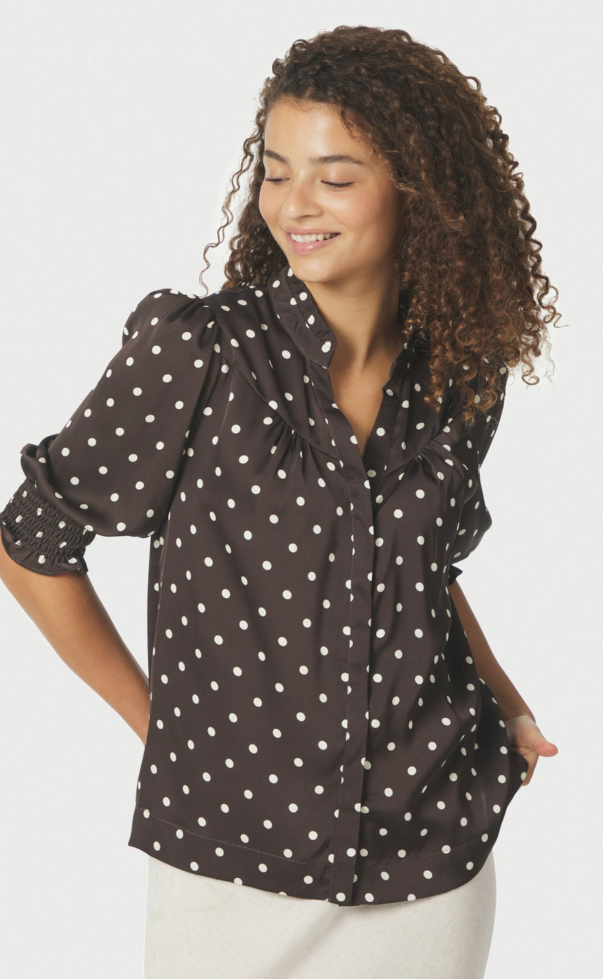 Neo Noir Bluse - Diana Dot - Dark Brown