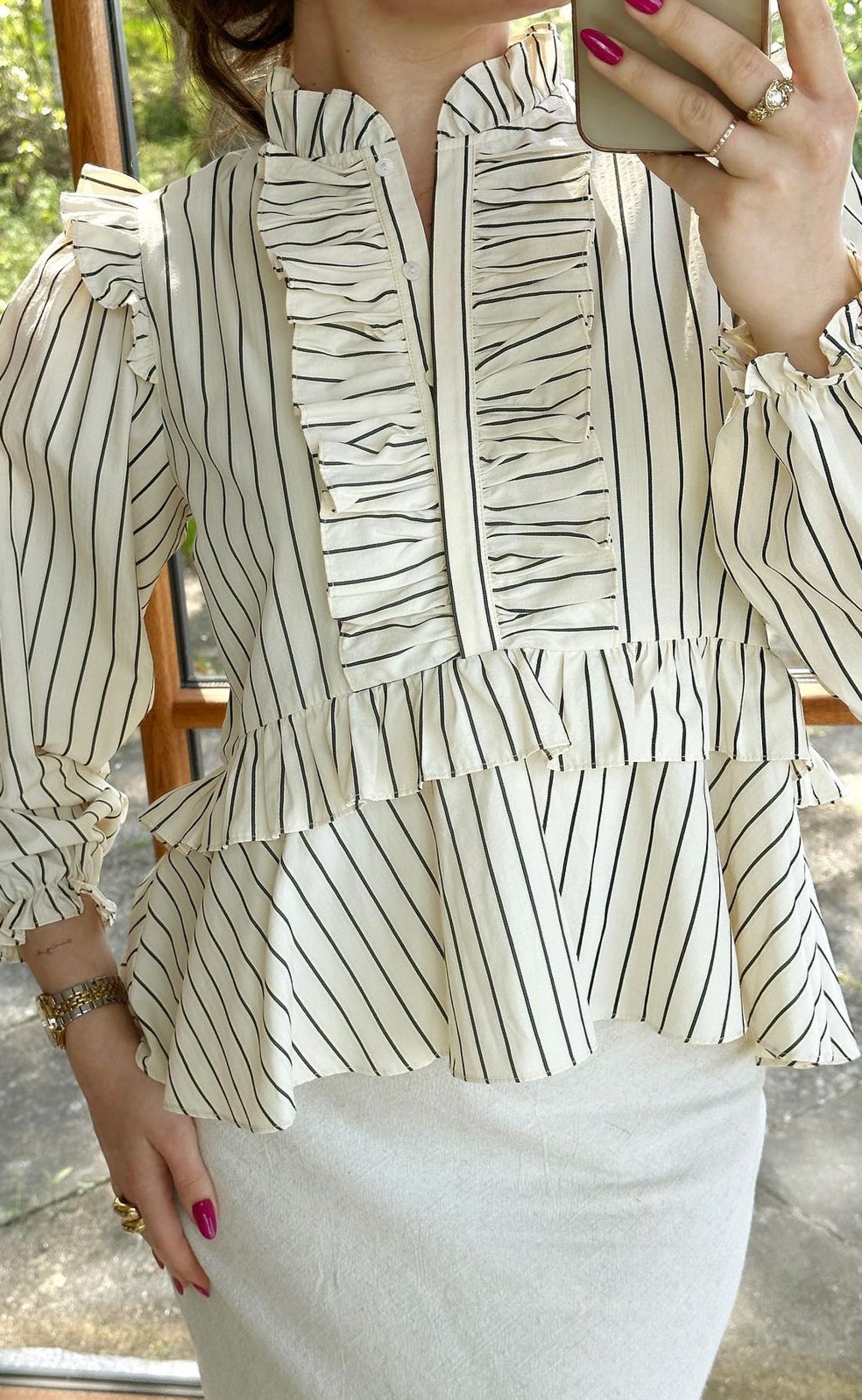 Neo Noir Bluse - Hawaii Stripe - Creme