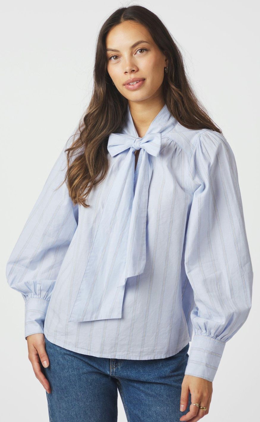 Neo Noir Bluse - Jaz Bow Stripe - Light Blue