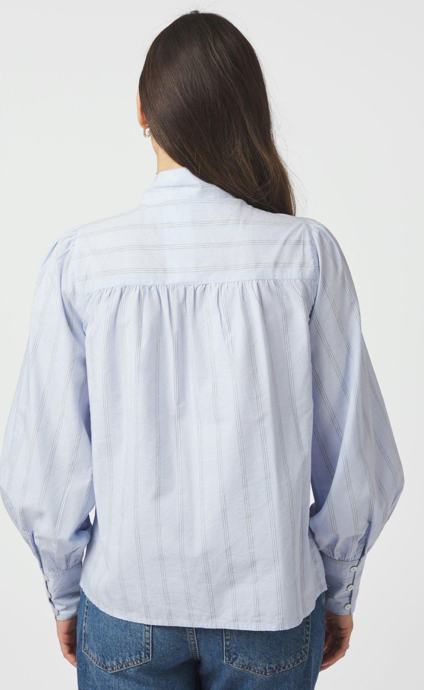 Neo Noir Bluse - Jaz Bow Stripe - Light Blue