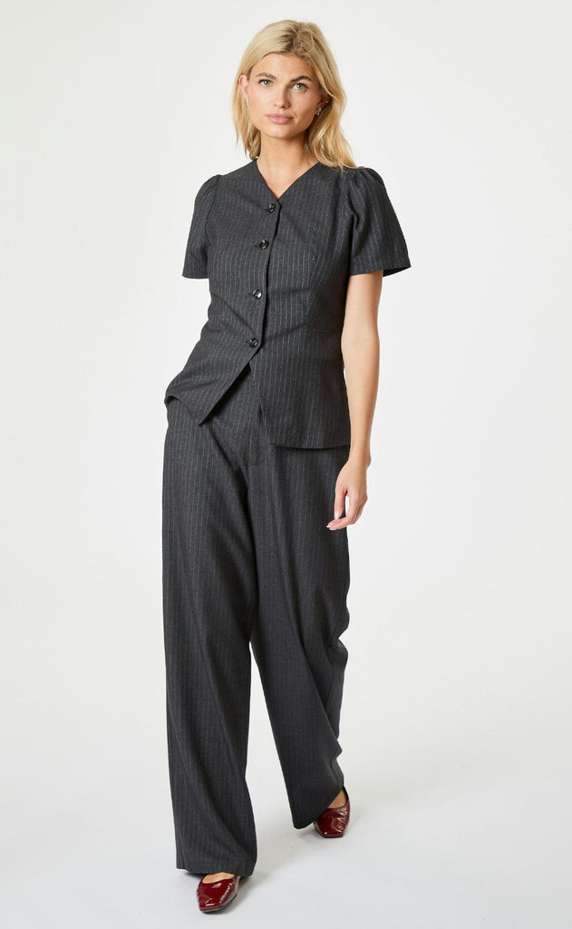 Neo Noir Bluse - Jules Pinstripe - Antracit