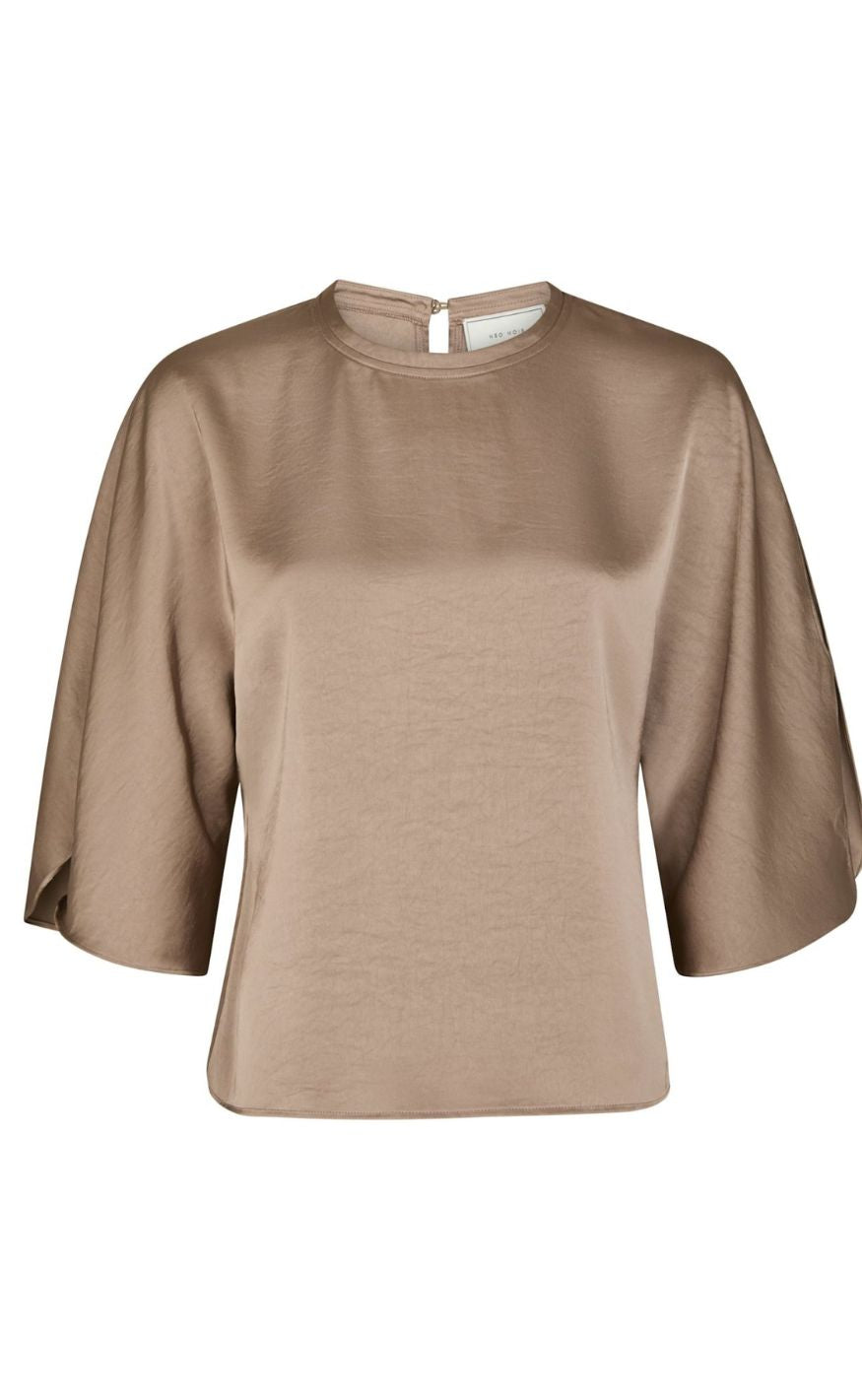 Neo Noir Bluse - Liora Heavy Sateen - Dark Taupe