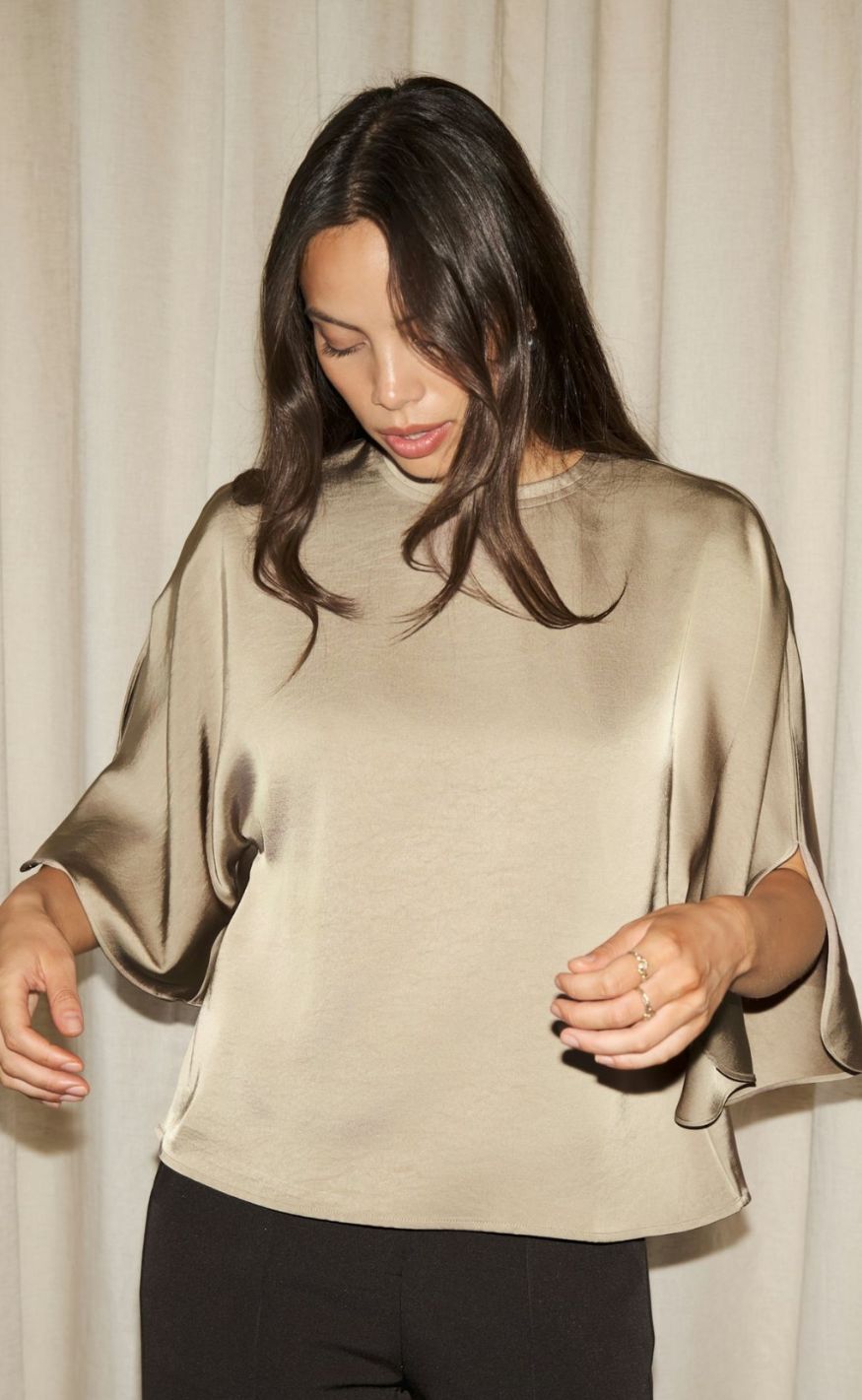 Neo Noir Bluse - Liora Heavy Sateen - Dark Taupe