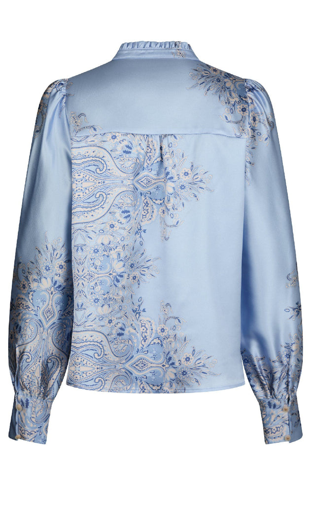 Neo Noir Bluse - Massima Paisley Border - Light Blue