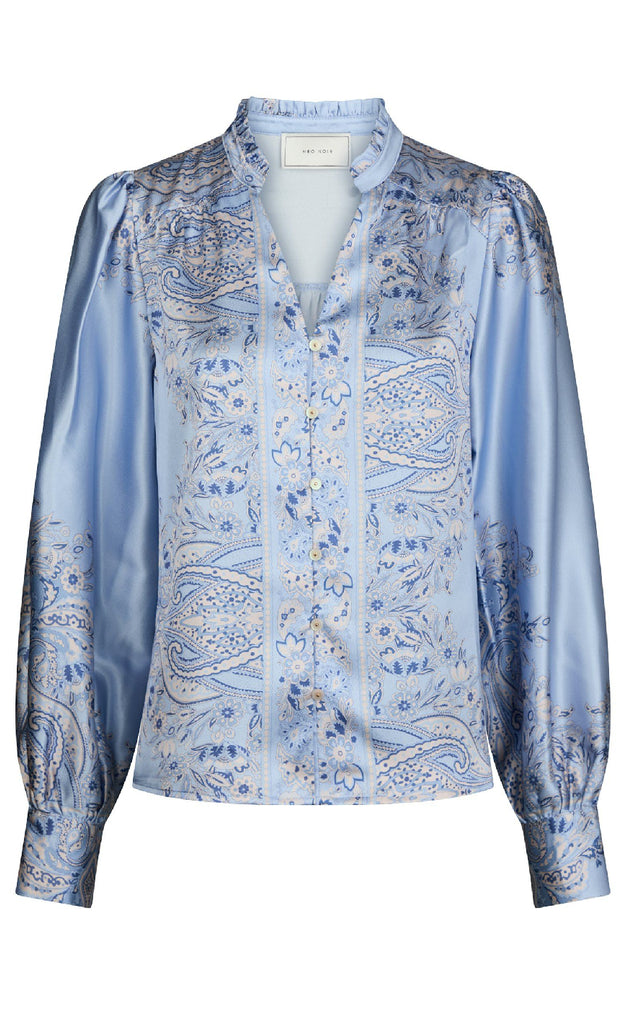 Neo Noir Bluse - Massima Paisley Border - Light Blue