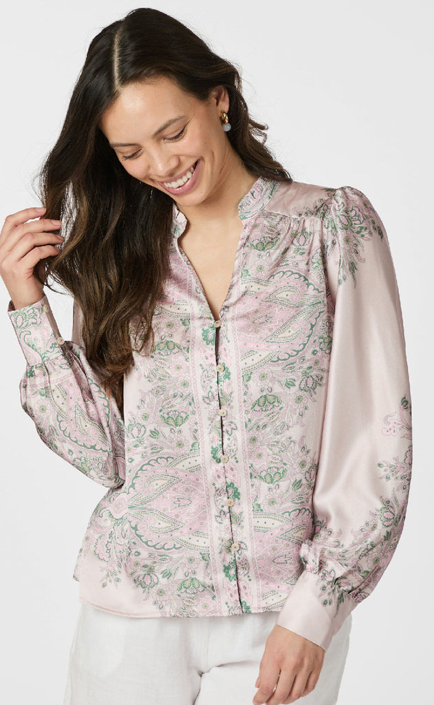 Neo Noir Bluse - Massima Paisley Border - Rose