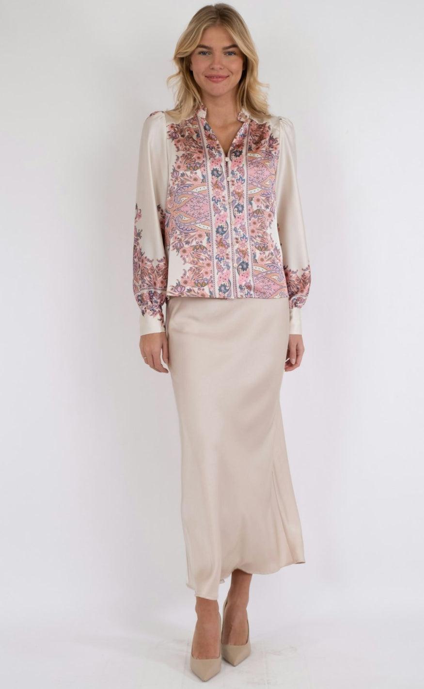 Neo Noir Bluse - Massima Paisley - Light Pink