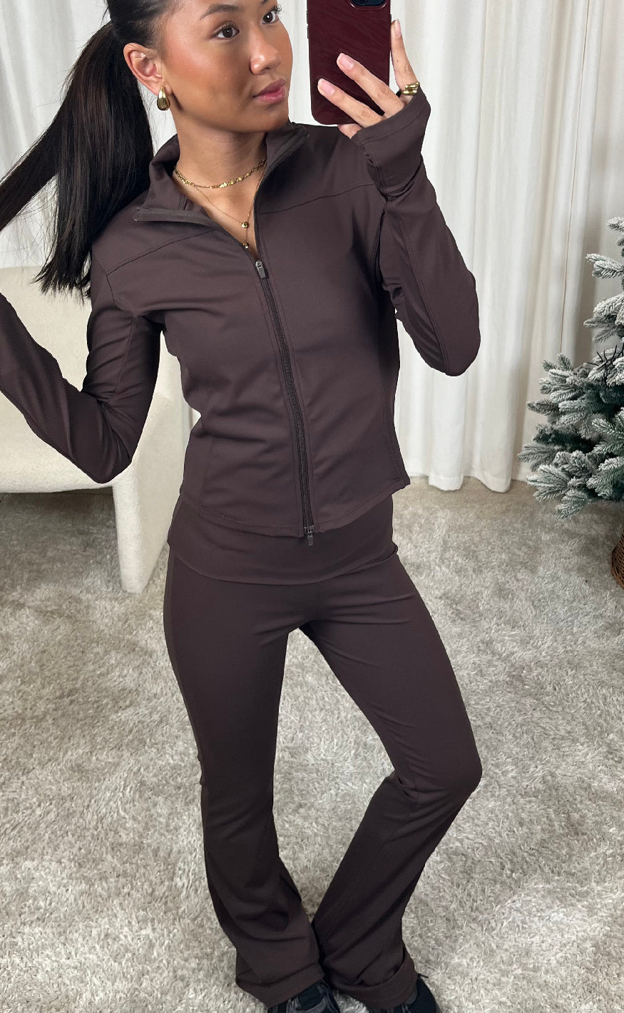 Neo Noir Bluse - Nolana Zip - Chocolate Brown