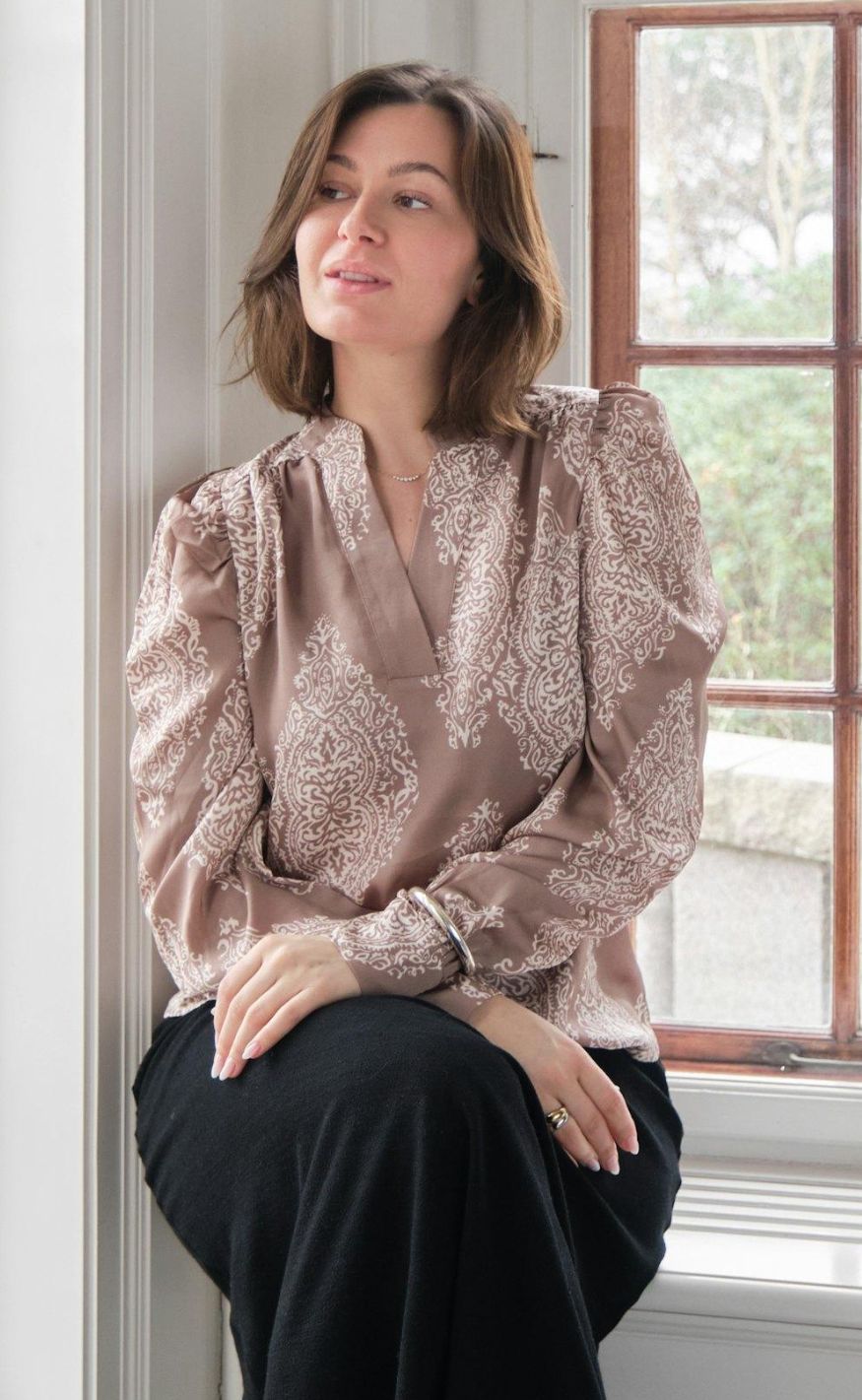 Neo Noir Bluse - Rosslyn Paisley Drop - Dark Taupe