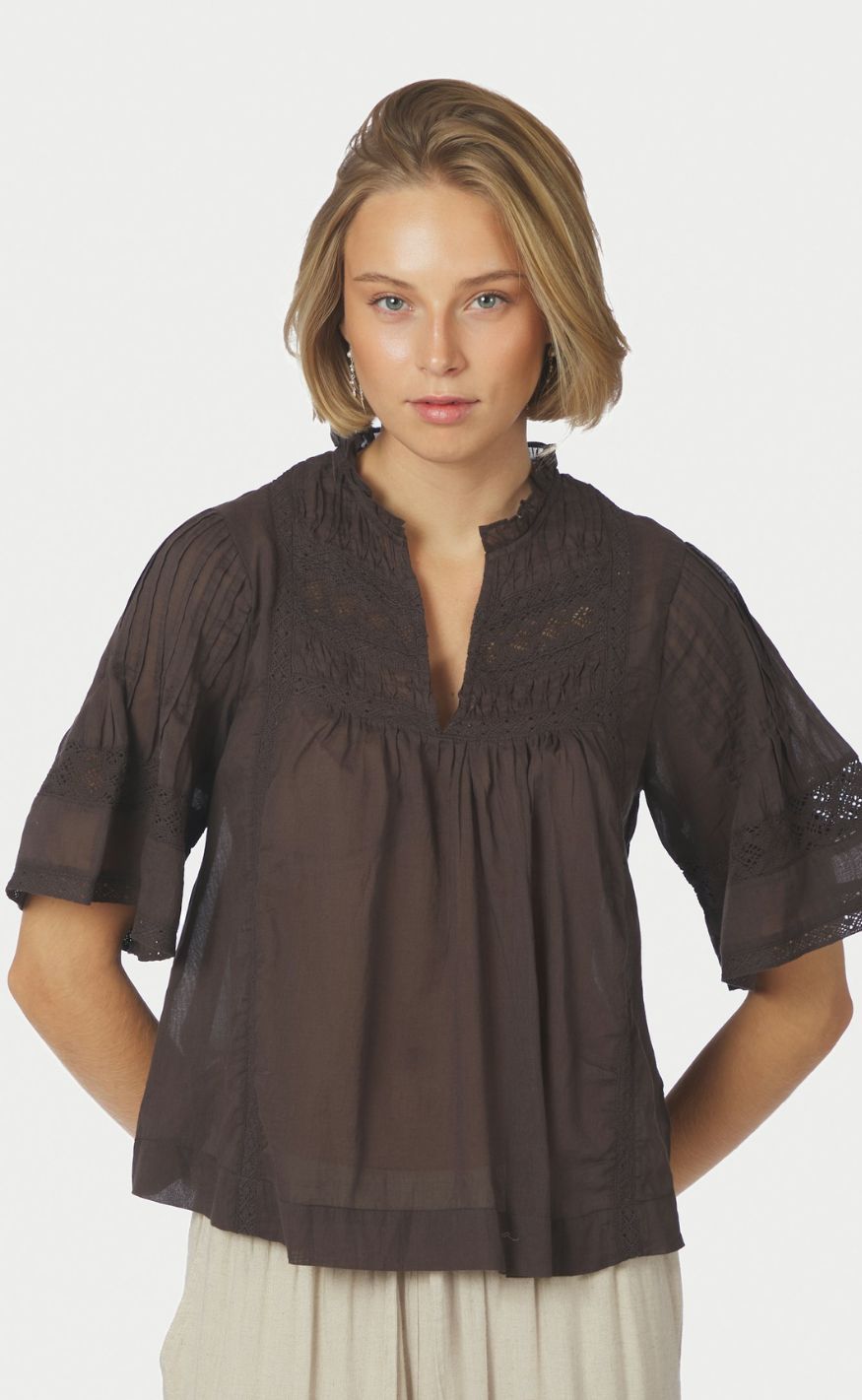 Neo Noir Bluse - Siama S Voile - Dark brown