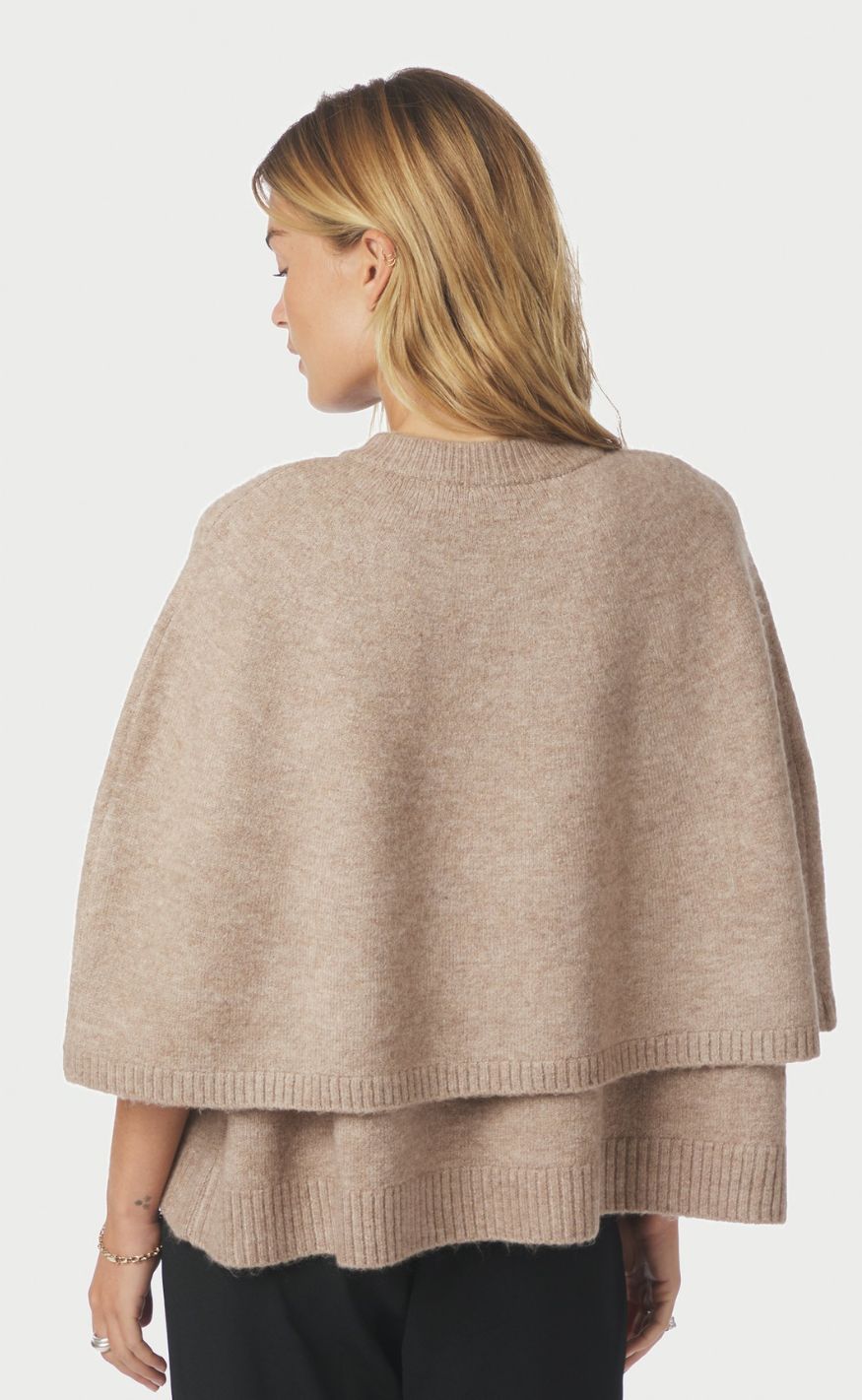 Neo Noir Cardigan - Josei Double Knit Cape - Beige Melange