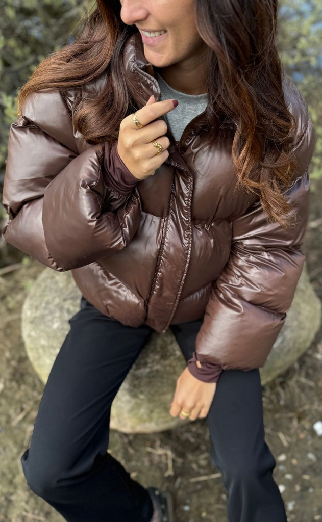 Neo Noir Jakke - Rhea Shiny Puffer - Dark Brown
