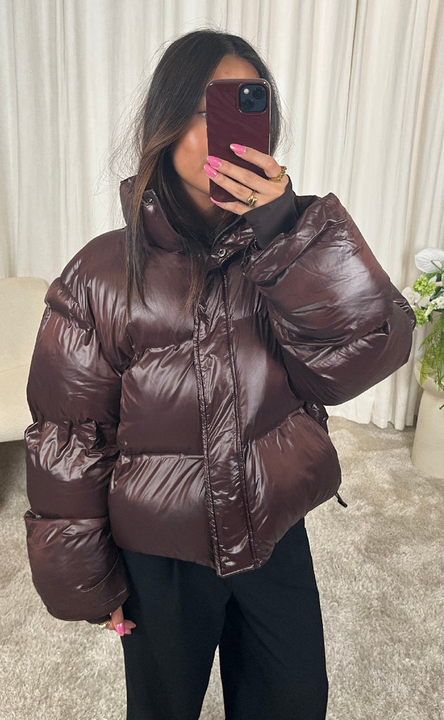 Neo Noir Jakke - Rhea Shiny Puffer - Dark Brown