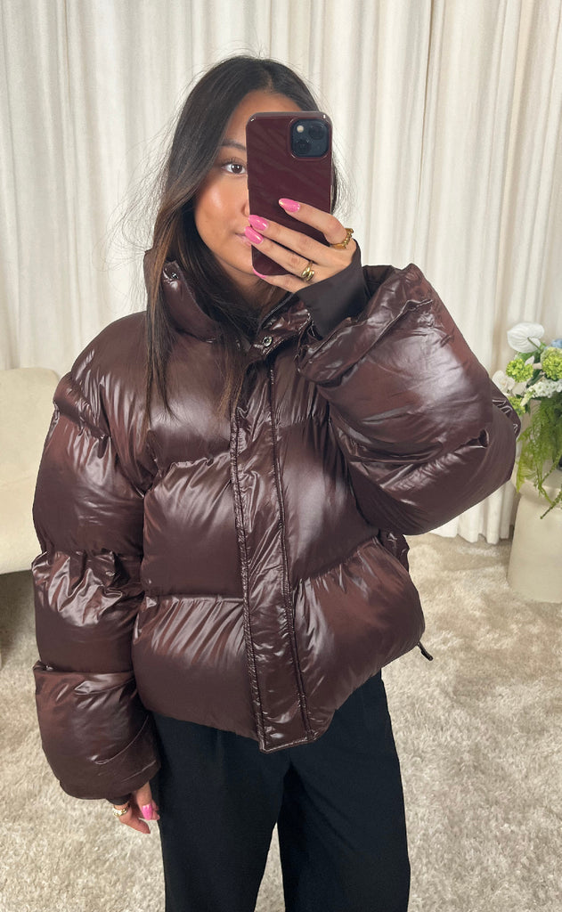 Neo Noir Jakke - Rhea Shiny Puffer - Dark Brown