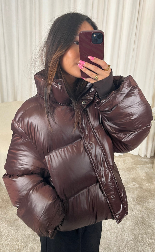 Neo Noir Jakke - Rhea Shiny Puffer - Dark Brown
