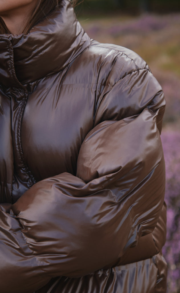 Neo Noir Jakke - Rhea Shiny Puffer - Dark Brown