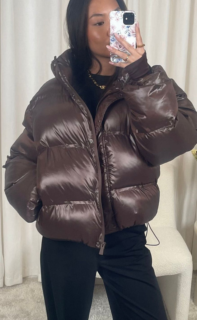 Neo Noir Jakke - Rhea Shiny Puffer - Dark Brown