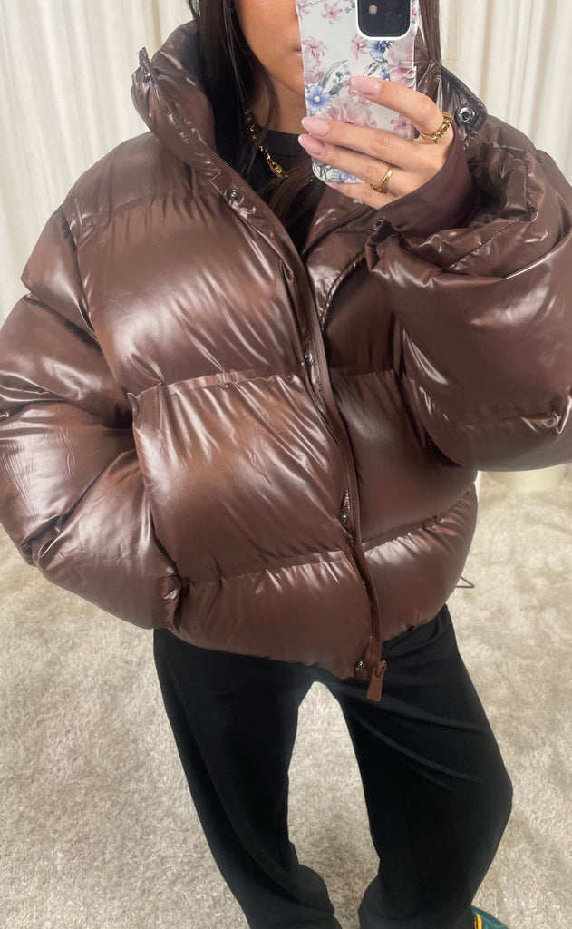 Neo Noir Jakke - Rhea Shiny Puffer - Dark Brown