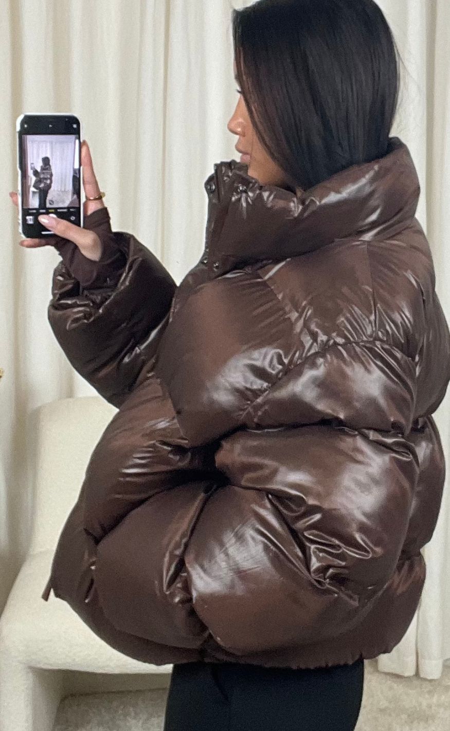 Neo Noir Jakke - Rhea Shiny Puffer - Dark Brown