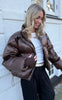 Neo Noir Jakke - Rhea Shiny Puffer - Dark Brown