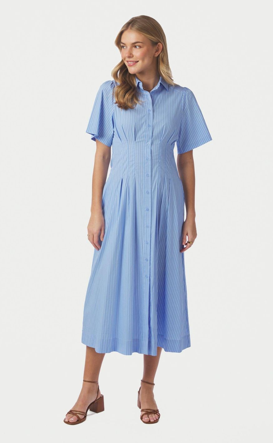 Neo Noir Kjole - Baia Stripe Poplin - Light Blue