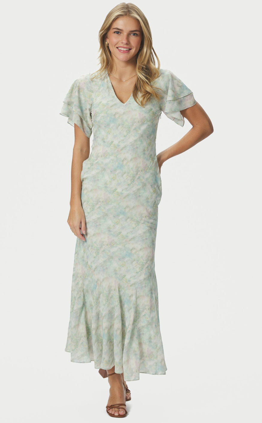 Neo Noir Kjole - Celesse Chiffon - Light Green