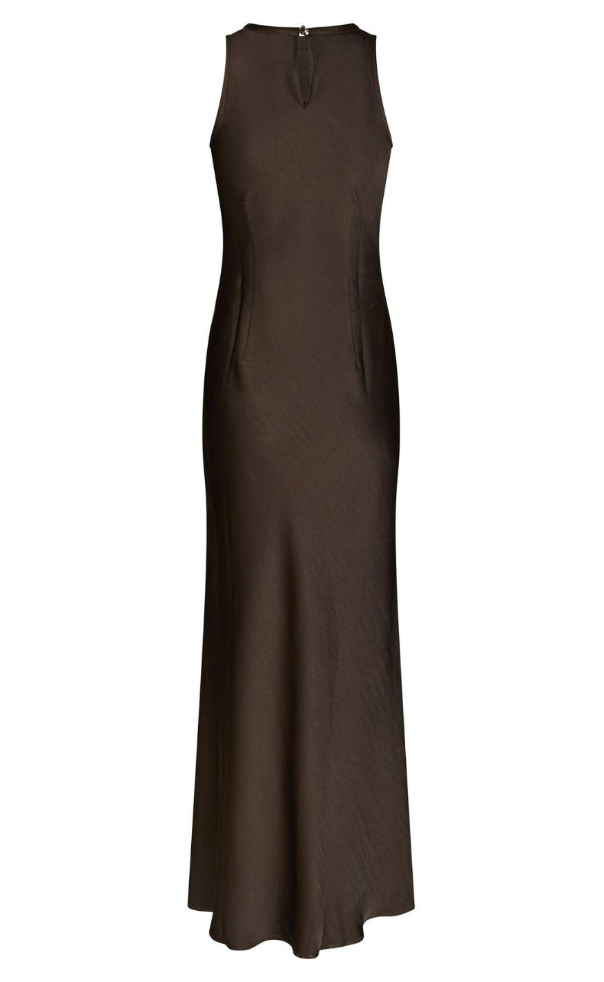 Neo Noir Kjole - Celinie Heavy Sateen - Dark Brown