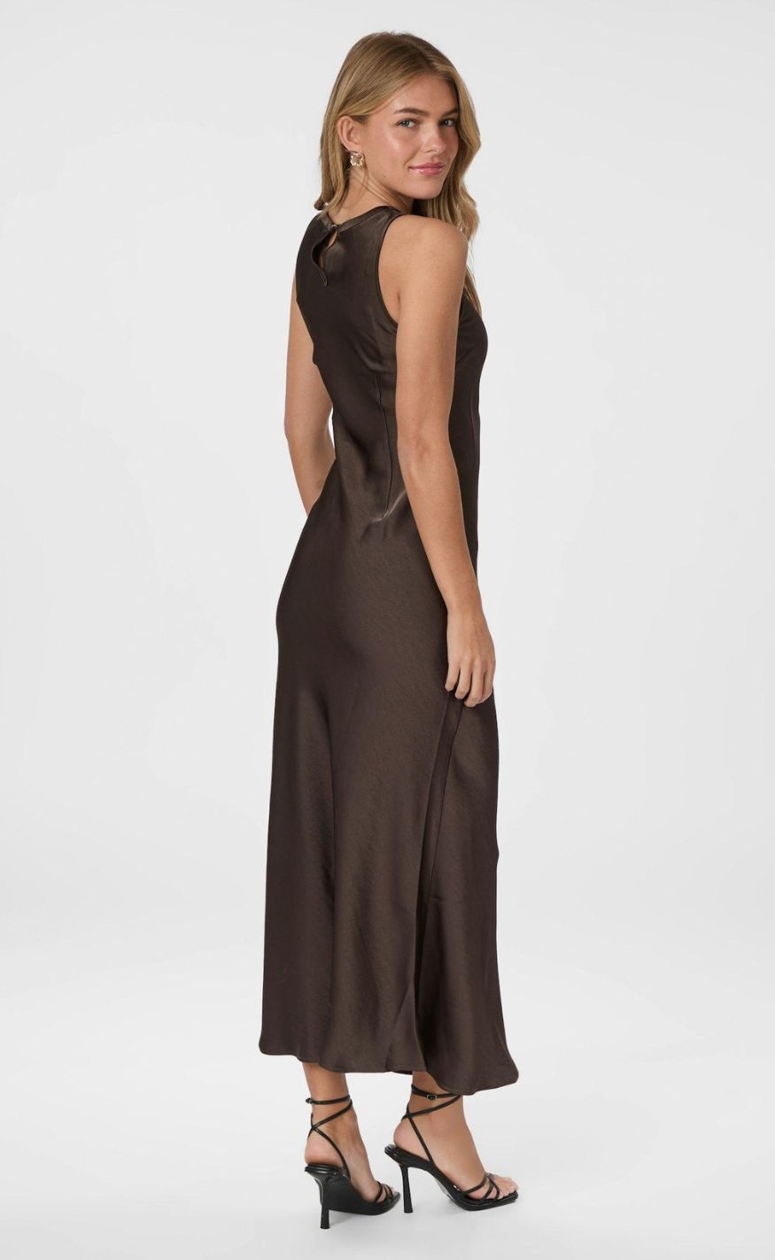 Neo Noir Kjole - Celinie Heavy Sateen - Dark Brown