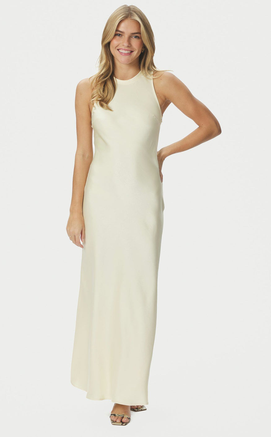 Neo Noir Kjole - Celinie Heavy Sateen - Light Yellow
