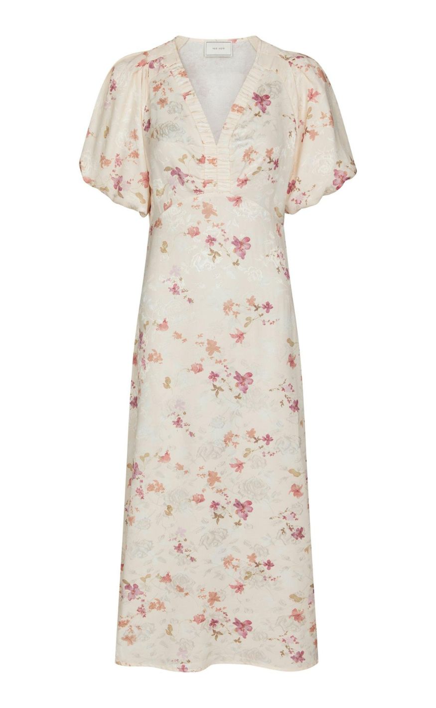 Neo Noir Kjole - Illana Sateen Print - Creme
