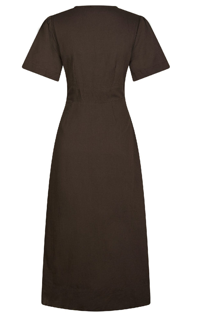 Neo Noir Kjole - Ilsie Linen - Dark Brown