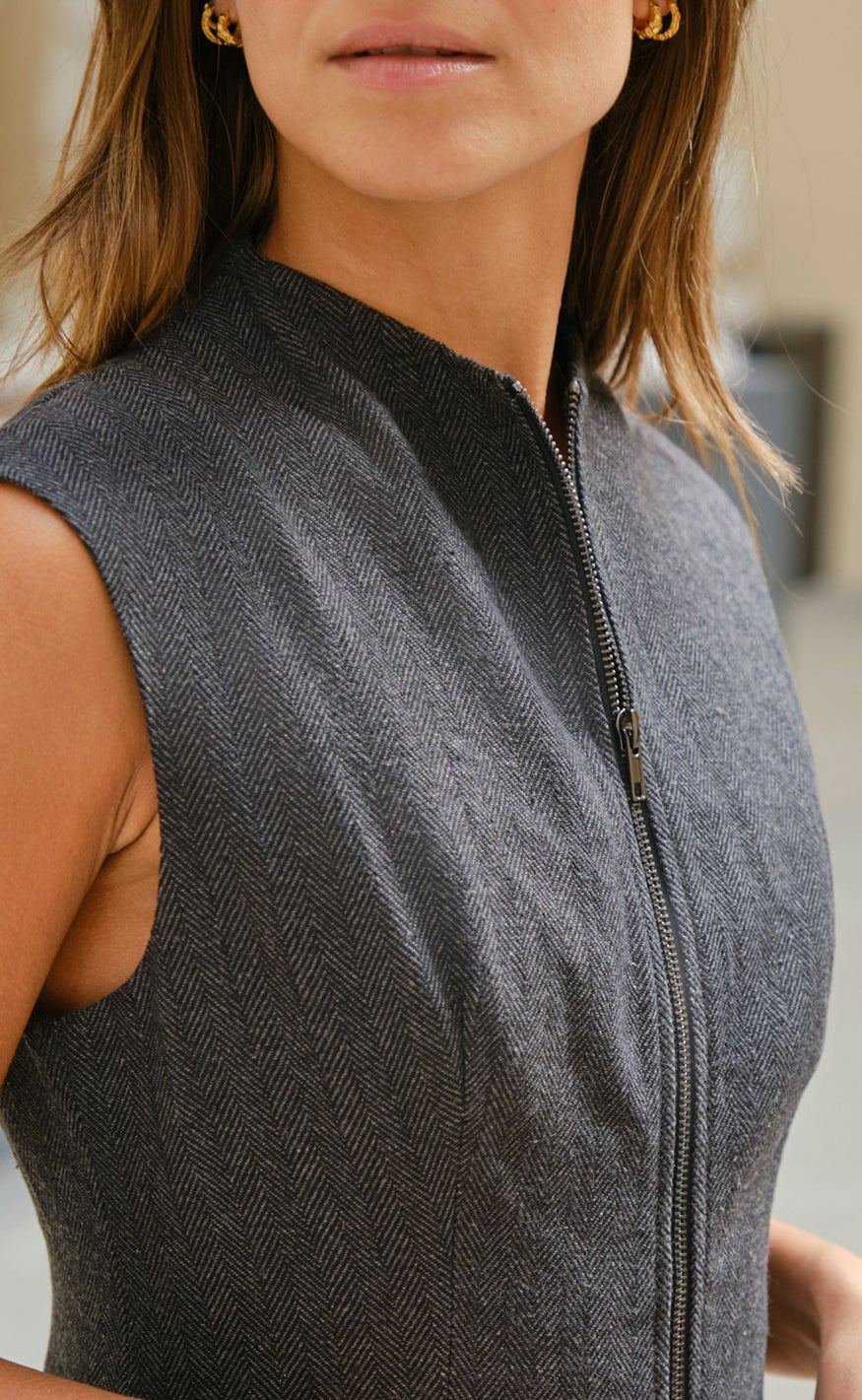 Neo Noir Kjole - Melville Herringbone - Antracit