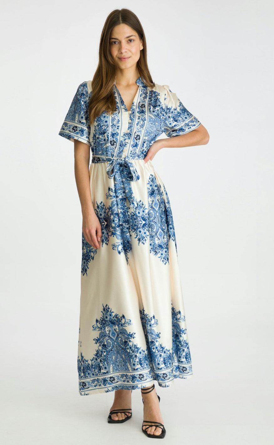 Neo Noir Kjole - Noelle Paisley Border - Bright Blue