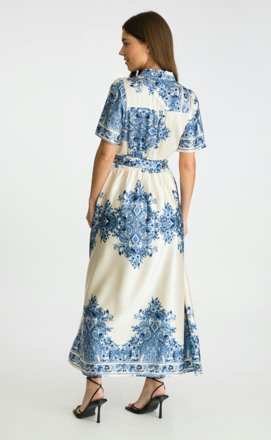 Neo Noir Kjole - Noelle Paisley Border - Bright Blue