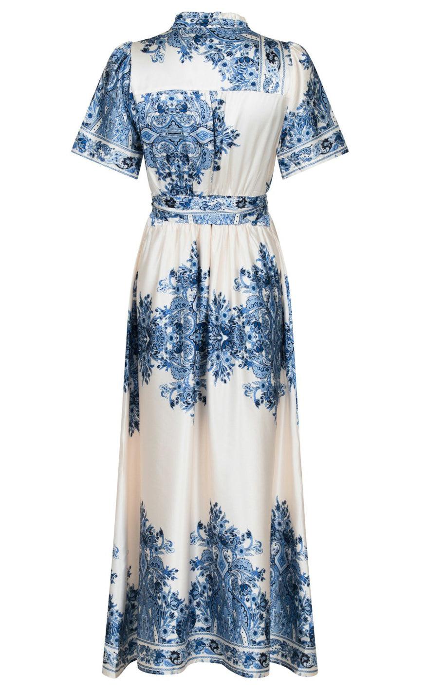Neo Noir Kjole - Noelle Paisley Border - Bright Blue