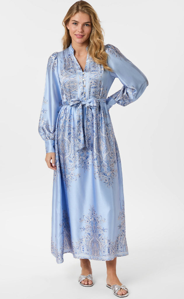 Neo Noir Kjole - Nova Paisley Border - Light Blue