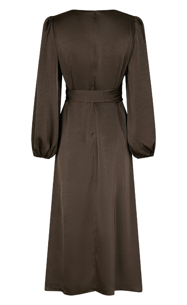 Neo Noir Kjole - Rimini Heavy Sateen - Dark Brown