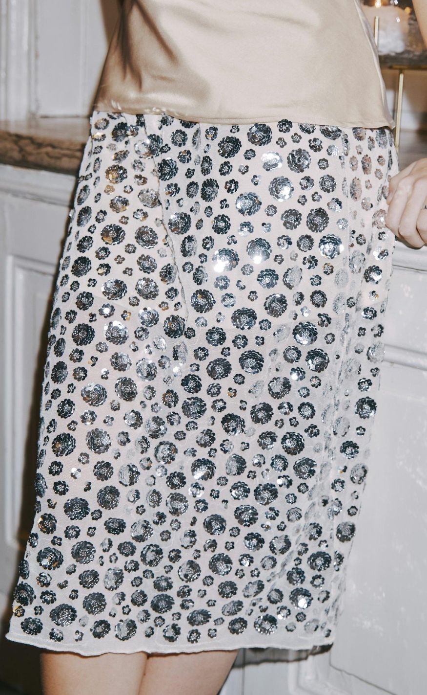 Neo Noir Nederdel - Gilla Flower Sequins - Creme