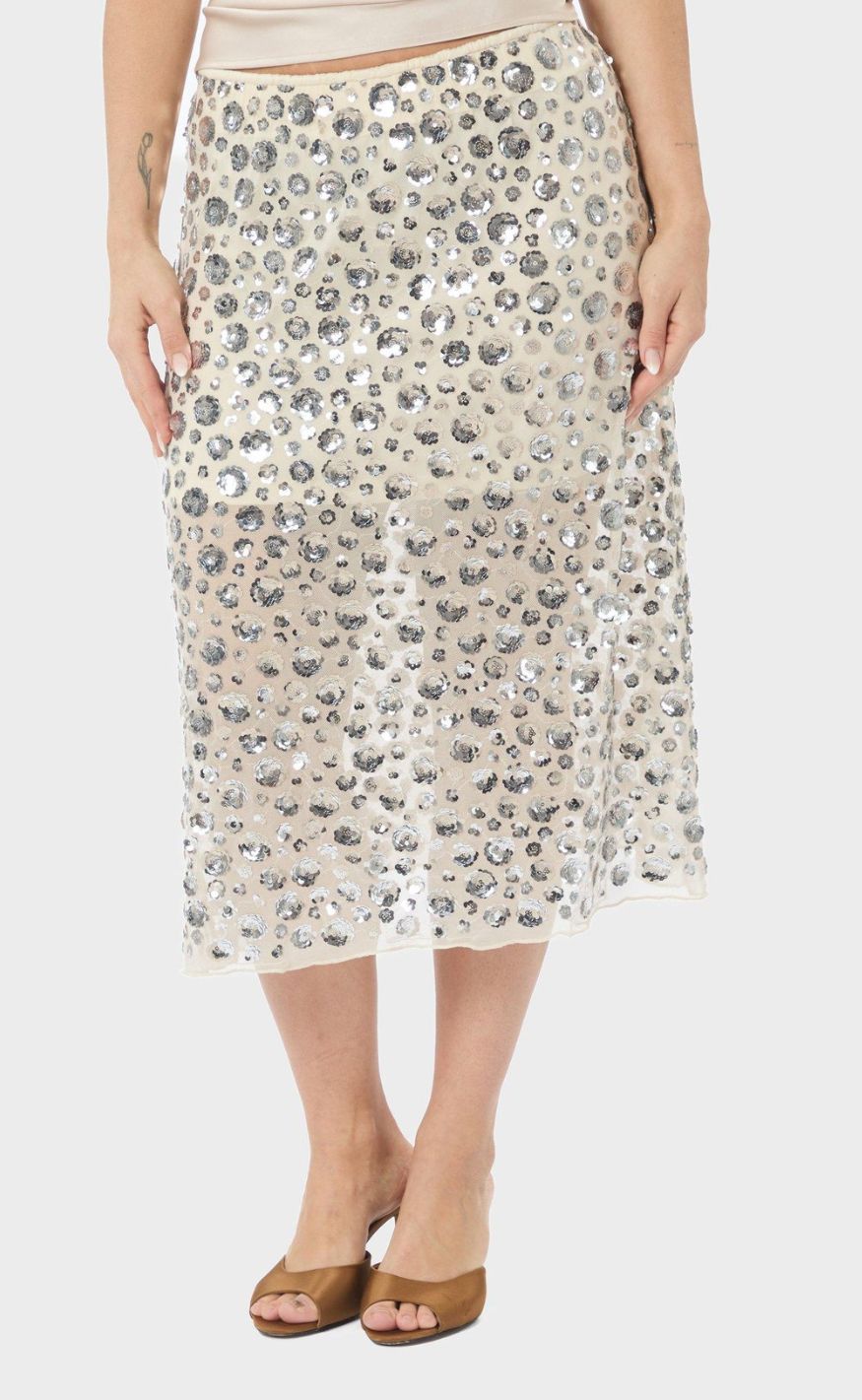 Neo Noir Nederdel - Gilla Flower Sequins - Creme