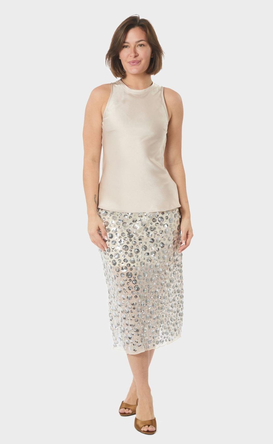 Neo Noir Nederdel - Gilla Flower Sequins - Creme