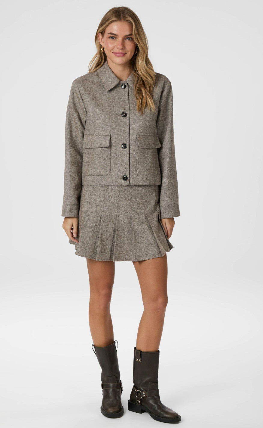 Neo Noir Nederdel - Laurina Herringbone - Dusty Brown
