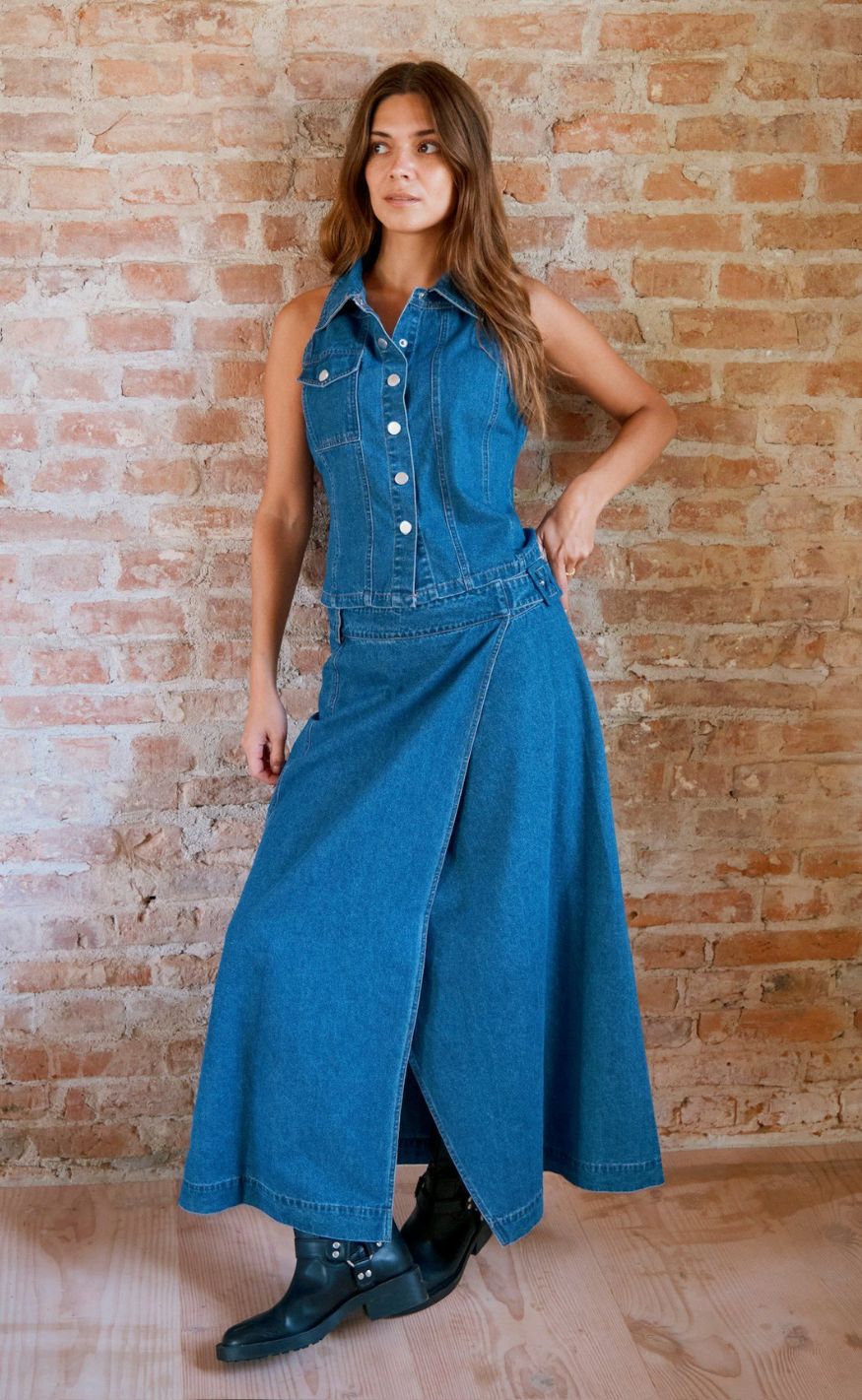 Neo Noir Nederdel - Nina Wrap Denim - Blue