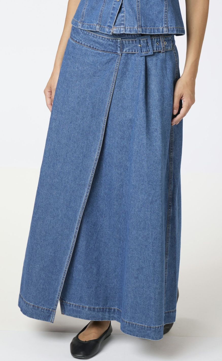Neo Noir Nederdel - Nina Wrap Denim - Blue