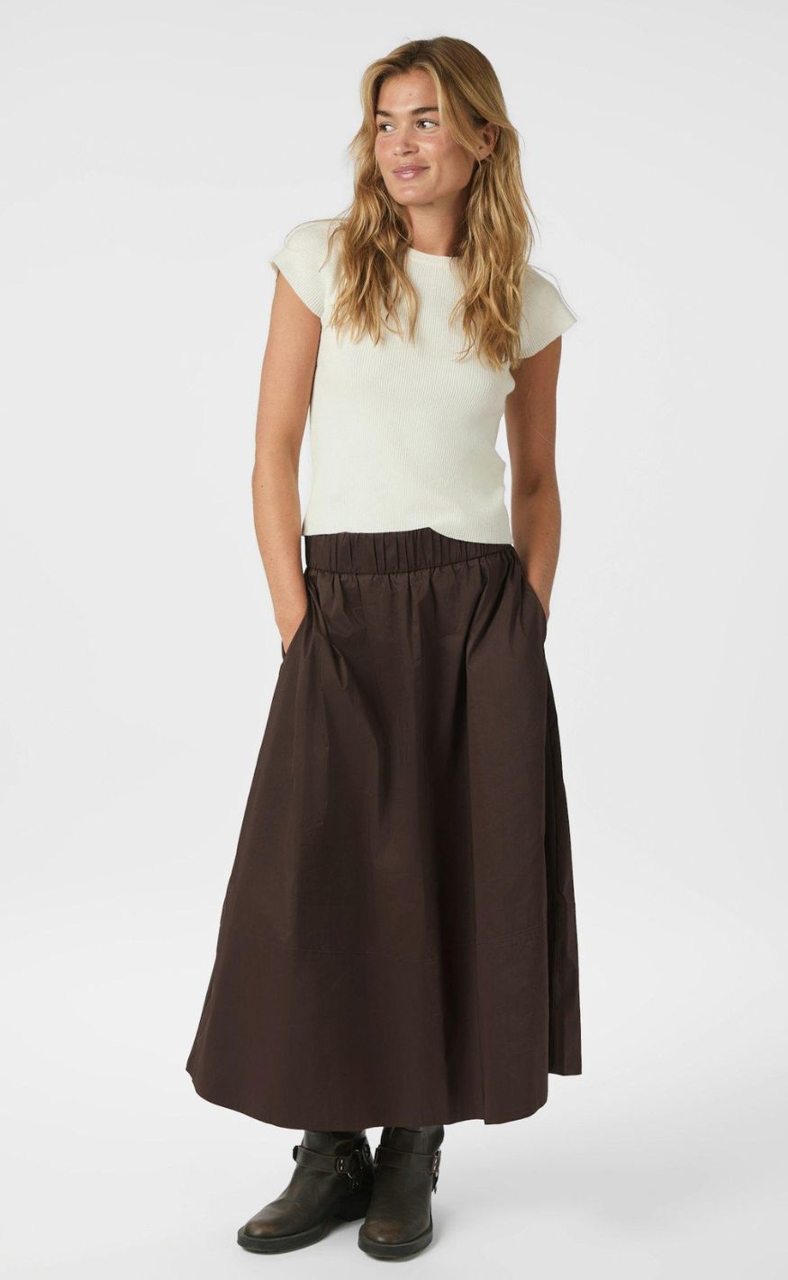 Neo Noir Nederdel - Yara Poplin - Chocolate Brown