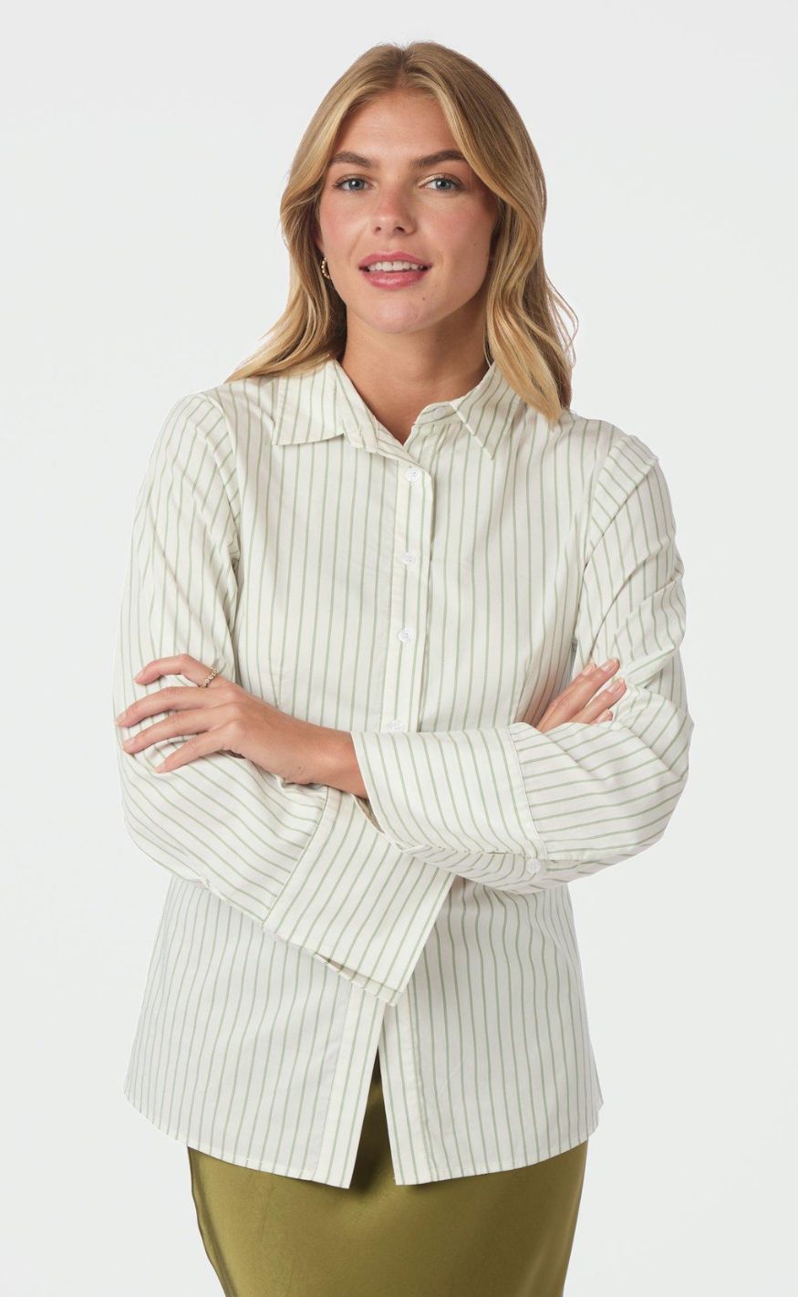 Neo Noir Skjorte - Caroli Stripe - Dusty Green
